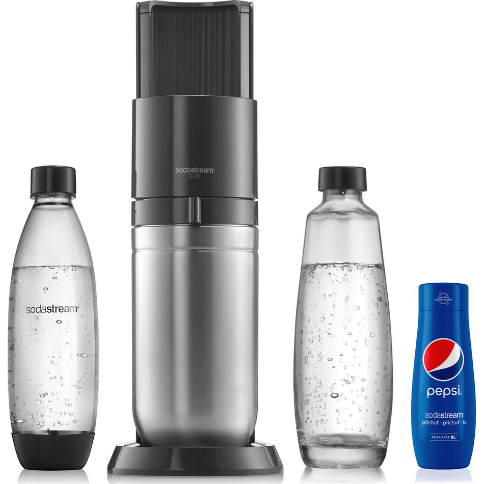 SodaStream Duo Black výrobník perlivé vody se sirupem PEPSI 440 ml zdarma