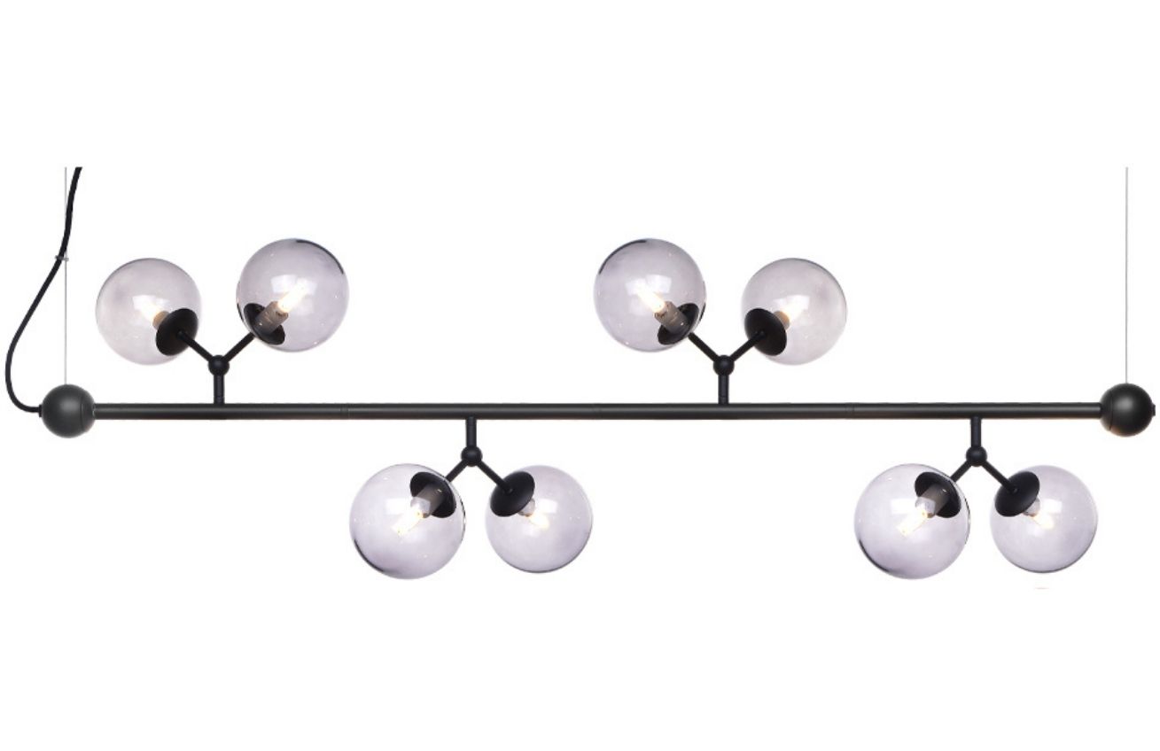 Kouřově šedé skleněné horizontální závěsné světlo Halo Design Atom 123 cm