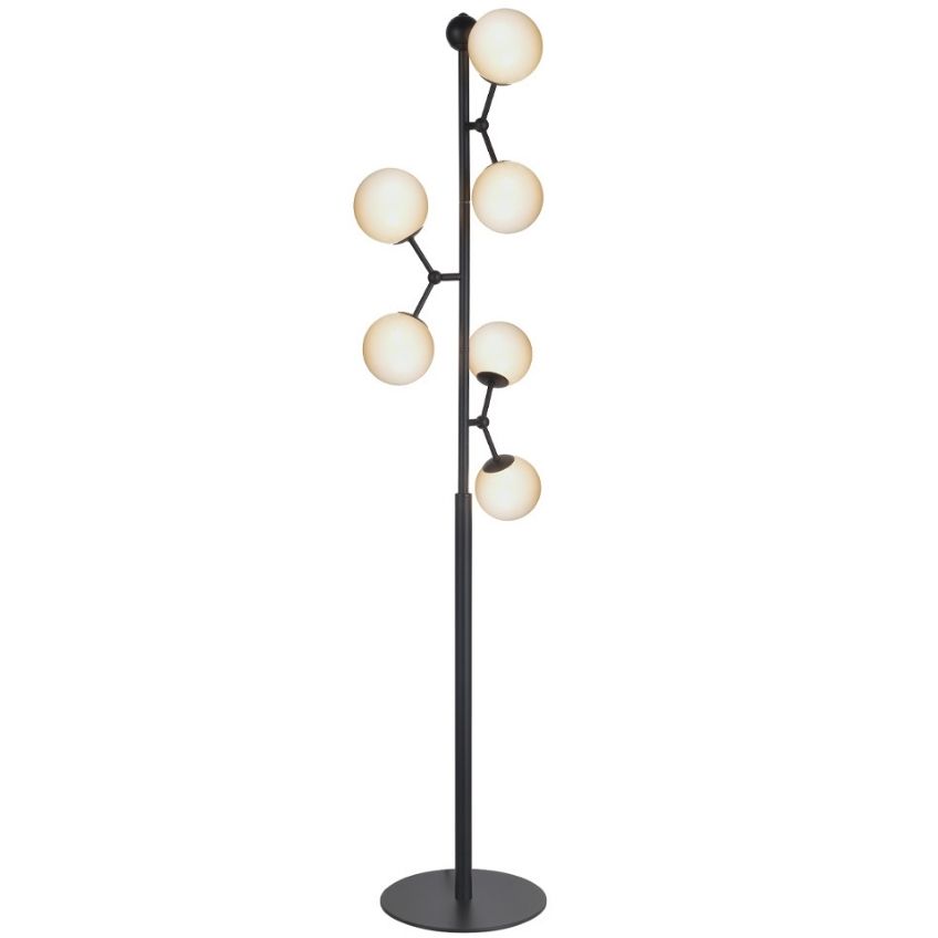 Opálově bílá skleněná stojací lampa Halo Design Atom 155 cm